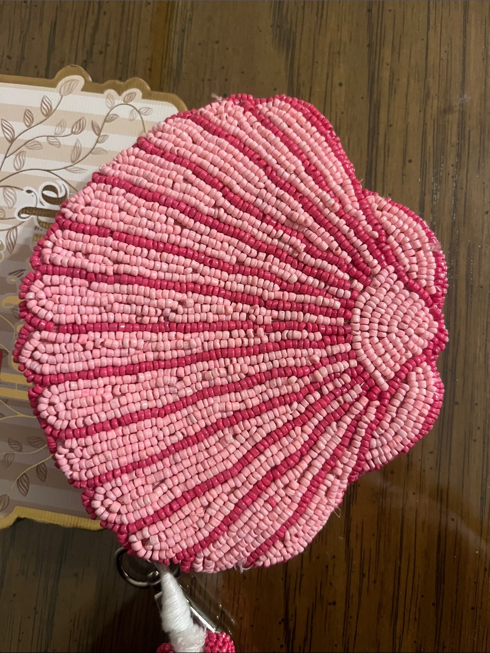 Pink Beaded Shell Coin Purse India Handmade